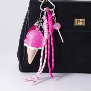 Womens Pendants Niche Leather Ice Cream Pendants Mini Lollipop Buns Car Key Chains Simple Fashion Charm Pendants