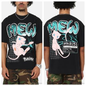 Bandai | Anime Pokémon Mew Printed Cotton T-shirt Summer Mens and Womens Harajuku Clothing Fashion Casual Street T-shirt Fan Gifts
