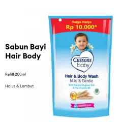 CUSSONS Baby Hair Body Wash Mild Gentle Refill 200ml | Sabun Mandi Bayi | Sabun cair bayi | BPOM | HALLA | Pilihan Lokal