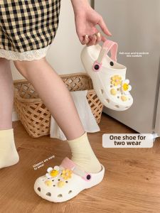 Floral Hollow out Slip-On Sandals Womens Summer Cute Student Girl Outdoor Wear Headed Flat Bottom EVA Casual Shoes