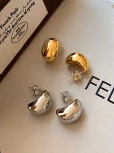 Minimalist Silver Gold Metal Moon Tooth Matte Finish Womens Earrings 2025 New Years High-End Sensation Ear Jewelry