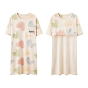 miiow | Pure Cotton Summer Sleepwear Womens Loose Short Sleeve Cute Home Clothes Outdoor Wearable Lightweight Comfortable Nightgown