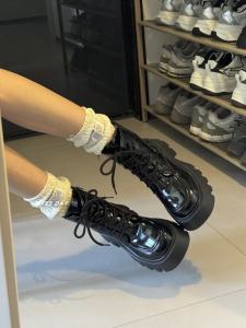 YesDay Retro Thick Bottom Martin Boots Womens Autumn Winter Short Boots Lace-Up Large Head Platform Padded Flat Shoes