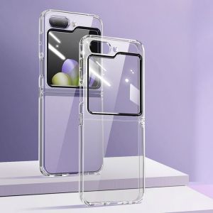 TPU Case Glass Shell For Samsung Galaxy Z Flip 6 Flip 5 5G Integrated Transparent Case+Tempered Glass Screen Protector Film for Samsung Galaxy Z Flip6 Z Flip5 Protective Phone Case Cover