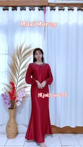 REALPICT Maxi Mercy M-L-XL / Gamis Lebaran Terbaru / Gaun Kondangan / Dress Satin Polos Lengan Serut / Maxi Simple Elegan