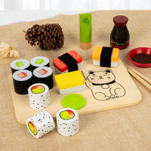 Childrens Wooden Simulation Sushi Dining Set Pretend Play Kitchen Utensils Toy Educational Area Toy for Kindergarten