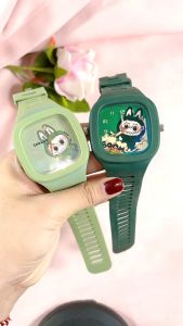 Jam Tangan Anak Anak Motif Karakter Labubu Dial Segi Tali Rubber Terbaru