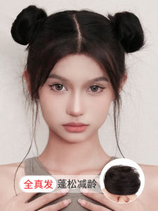 Womens Hair Accessories Real Hair Bun Headband Fake Hair Pigtails Flower Headwear Straight Hair Bun Styling Tools