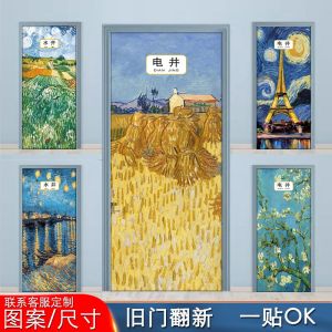 Tấm Dán Tường Van Gogh Mới Tấm Dán Cửa Phòng Tắm Phòng Ngủ Tấm Dán Tường Trượt Tấm Dán Cửa Hố Điện Chống Thấm Nước Tấm Dán Tường PVC