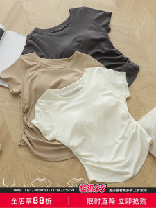 Close-Fitting Diary Simple Style Cotton T-Shirt for Women with Chest Pad Sleeveless Summer Wear Waist-Slimming Belly-Covering Short Top