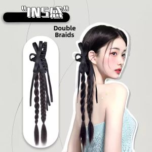 MONLEYTA | Twist Braid Double Tail Wig Women Realistic Long Hair Spicy Cool Braided Punch Girl Internet Famous Hot Girl Plaited Wig Tail