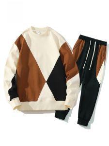 ROMON | ชุดกีฬาลำลองสำหรับผู้ชาย คอกลมพิมพ์ลายแขนยาว 2 ชิ้น วิ่ง ฤดูใบไม้ผลิและฤดูใบไม้ร่วง ใหม่ล่าสุด ผ้าฝ้ายโพลีเอสเตอร์ 100%