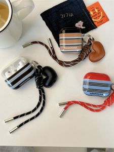 Premium Stripe Protective Case for AirPods 4 with Rope Anti-Fall Personality Soft Shell Case for Women Suitable for AirPods pro 3rd Generation