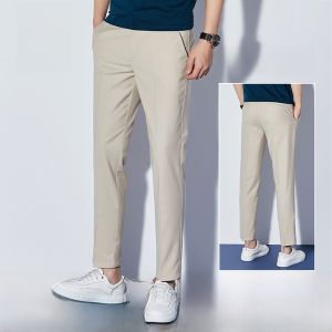 ROMON | Lormen Mens Slim Fit Casual Pants Ice Silk Nine Points Thin Summer Fashionable Small Suit Pants Moccasin Casual Trousers