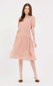 Round Neckline Asymmetrical Overlay and Pleated Underneath Dress with Belt