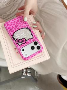 Sanrio | Ins Kawaii Sweet Hello Kitty Phone Case Pink Leopard Heart Shockproof Protective For iPhone 15 16 17 Pro Max Lovely Girl Cover