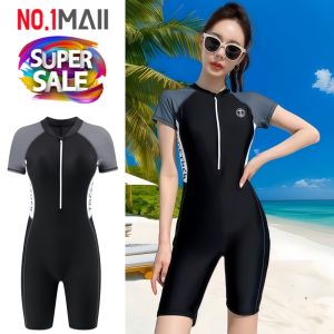ชุดว่ายน้ำบอดี้สูท-ชุดว่ายน้ำบอดี้สูทแขนสั้น กระชับพอดี สินค้าพร้อมส่ง