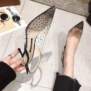 Transparent High Heels Sandals Womens Pointed Toe Fine Heel Spring Summer Fashionable Diamond Crystal PVC Upgraded Version