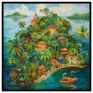 Tranh sơn dầu phong cảnh ngôi làng ven biển đảotranh treo tườngdán tường trang trí phòng khách góc phòng đẹp.CGI-586