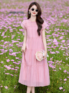 Elegant French Style Midi Dress Women Loose Fitting Tummy Covering Slimming Summer Fashion High End Feeling A-Line Skirt