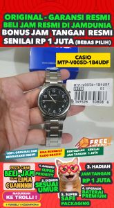 CASIO ORIGINAL - CASIO MTP-V005D-1B4UDF - Men LA - Stainless Steel - Perak - Jam dunia JD18ST  Jam Tangan Pria Jam Tangan Anti Air + CASIO MTP-V005D-1B4 MTP V005D 1B4 MTP-V005D V 005 D MTPV005 MTP-V005 MTPV005D MTP-005 $ WR0 STS BS7 S002