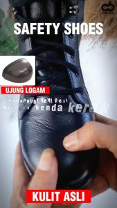 NEFF Sepatu Boot Safety Pria Braja 219 Hitam Kulit Sapi Pelindung Besi