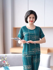 Bộ đồ đũi trung niên nữ đẹp B40 - Quần áo mặc nhà cho mẹ bà người lớn tuổi mùa hè thu 2024 - Đồ bộ trung tuổi giá rẻ Bigsize