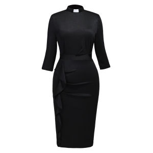 Womens Dress Bodycon Pencil Dress Stand Collar Sheath Dress For Church Clergy Pastor