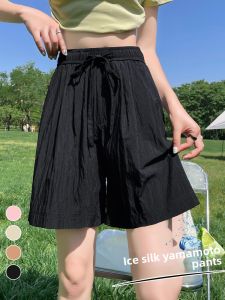 LANGPIN | High Waist Cotton Linen Short Pants Loose Wide Leg Pants Lazy Style Womens Summer Fashion Commute Style Ice Silk New Model