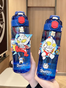 Tritan Plastic Straw Cup for Boys Kids Water Bottle Portable Dual Drink Utensils Cute Cartoon Design Kindergarten Student Cup
