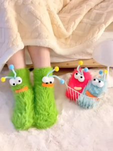 Funny Monster Socks Autumn Winter Coral Fleece Floor Socks Couple Sleep Sock Fuzzy Socks Christmas Stockings