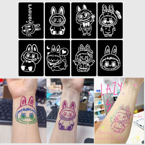Fashionable Labubu Cartoon Hollow Template Glitter Paint Face Sticker Cute Cartoon Hollow Tattoo Juices Nail Art Stickers