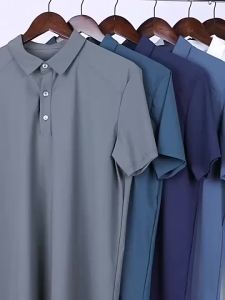 [Plus Size]9XL 8XL Men Ice Silk Short Sleeve Breathable Quick-Drying Top Ironing-Free Elastic Oversize Business Lapel Polo Shirts