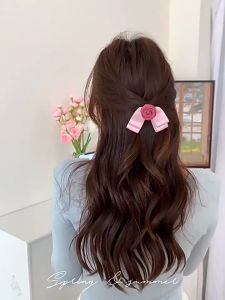 Kẹp Tóc Mỏ Vịt Đính Hoa Hồng Nơ Màu Trơn Đơn Giản Thời Trang Hàn Quốc Cho Nữ