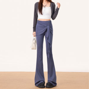 High Waist Slimming Yoga Pants Womens Casual Trousers Bell Bottoms Wide Leg Pants Autumn New Style Micro Flared Curtain Ties