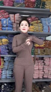 Đồ bộ Cổ Lọ Tay Dài Quần Baggy chất vải thun gân đũa lạnh co dãn quần có 2 túi.