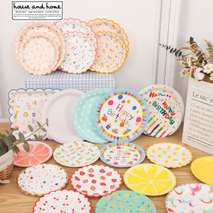 Mixed Styles Disposable Paper Plates Colorful Cartoon Children Cute Cake Dishes Picnic Food Grade Party Dinnerware Degradable
