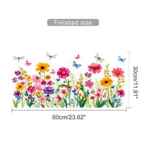 Colorful Wildflower Meadow Window Clings - Reusable Static DecalsWatercolor Floral Window Stickers Kitchen Bedroom Living Room