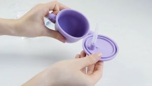 Baby Feeding Silicone Cups Learning Training Sippy Drinking Cup with Straw & Lid Toddlers Kids Cawan Budak