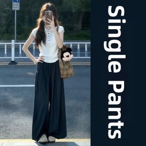 ZHENMANZI | Korean Style Women Set White Polo T-shirt and Wide Leg Pants