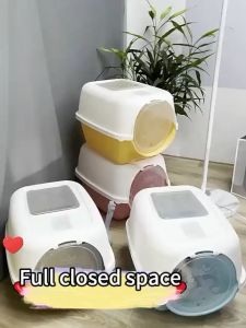 【Newly Upgraded Oversize and thicken】HJ Large Cat Litter Box Fully Enclosed with Lid Spoon High Barrier Odor-Resistant and Leak-Proof(Cat Kitten Litter Boxcat litter boxsandBig Caer Boxt LittBig Cat Toilet Cat Excrement Pan)