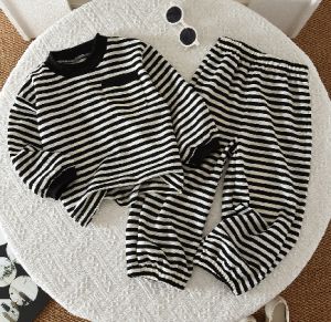 Bear Leader 3-7 Years Korean Version Striped Casual Sports Girls Clothes Autumn Long Sleeved Pocket Top+Pants Childrens Sets