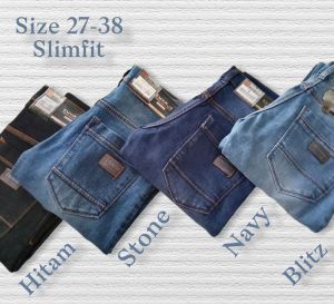 Promo Celana Jeans Panjang Pria Dewasa Terbaru Slim fit Skinny Premium Distro Bahan Denim Stretch lentur melar Celana Pensil Cowok laki laki Terlaris Bisa cod Size Jumbo Varin Warna Hitam Bio Blitz Bio Stoone navy