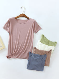 Modal Cotton Womens Pajamas Short-Sleeved Single Blouse Thin round Neck Pure Color T-Shirt White Base Shirt plus Size Half Sleeve