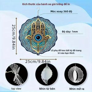 CIFbuy | CIFBUY 2D Flat Hamsa Hand Wind Spinner Nhôm Nghệ Thuật Treo Tường Móc Xoay Chống Thấm Nước Bền Ngoài Trời Sân Vườn Trang Trí Treo Tác Phẩm Nghệ Thuật
