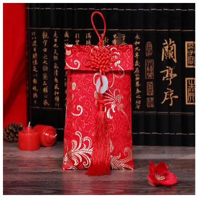 Chinese Style Brocade Red Envelope BagSpring Festival Luck Red Packets Bag For Chinese Wedding Birthday Invitation Card Bag