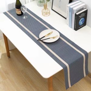 VIKAMA Tấm Trải Bàn Tối Giản Hiện Đại Màu Đen Trắng Xám Sọc Vải Lanh Chống Thấm Nước Chống Vết Bẩn Cho Bữa Tối Gia Đình Sử Dụng Tại Nhà