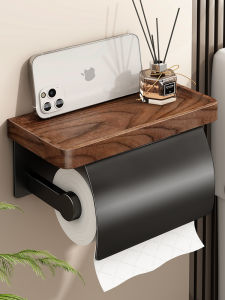 Black Walnut Tissue Holder Toilet Toilet Roll Paper Toilet Paper Box Punch-Free Wall-Mounted Mobile Phone Toilet Paper Rack