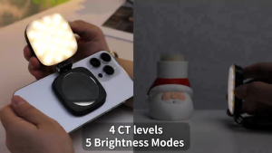 Magnetic Selfie Light untuk Telefon 5 LED Mode dengan Cermin iPhone & Android Rechargeable Fill Light dengan 5 Pilihan Suhu Warna 5 Tahap Kecerahan CRI 90+ Rotasi 360° Lipat 270° Bateri 850mAh Lampu Telefon Filter Light lampu  phone