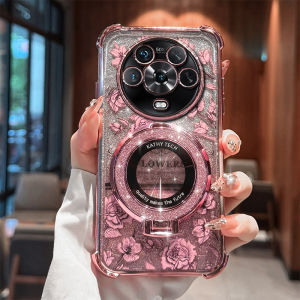 Elegant Magnetic Huawei Honor Magic4 pro Phone Case with Bracelet Protective Silicone Shell for Women Luxury Floral Design